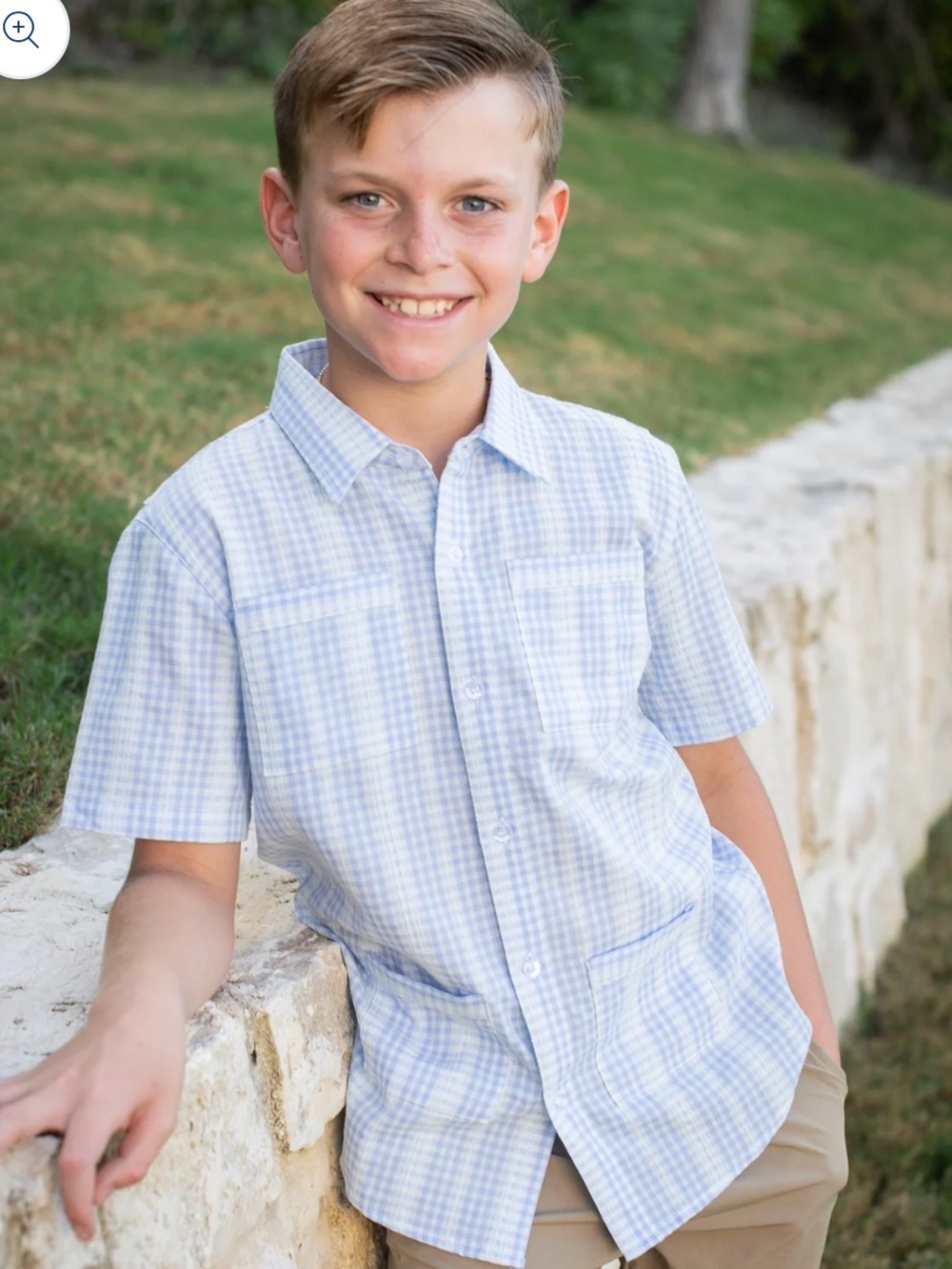 Blue Quail Guayabera Kid Boy’s Blue Plaid Short Sleeve Shirt sz 8